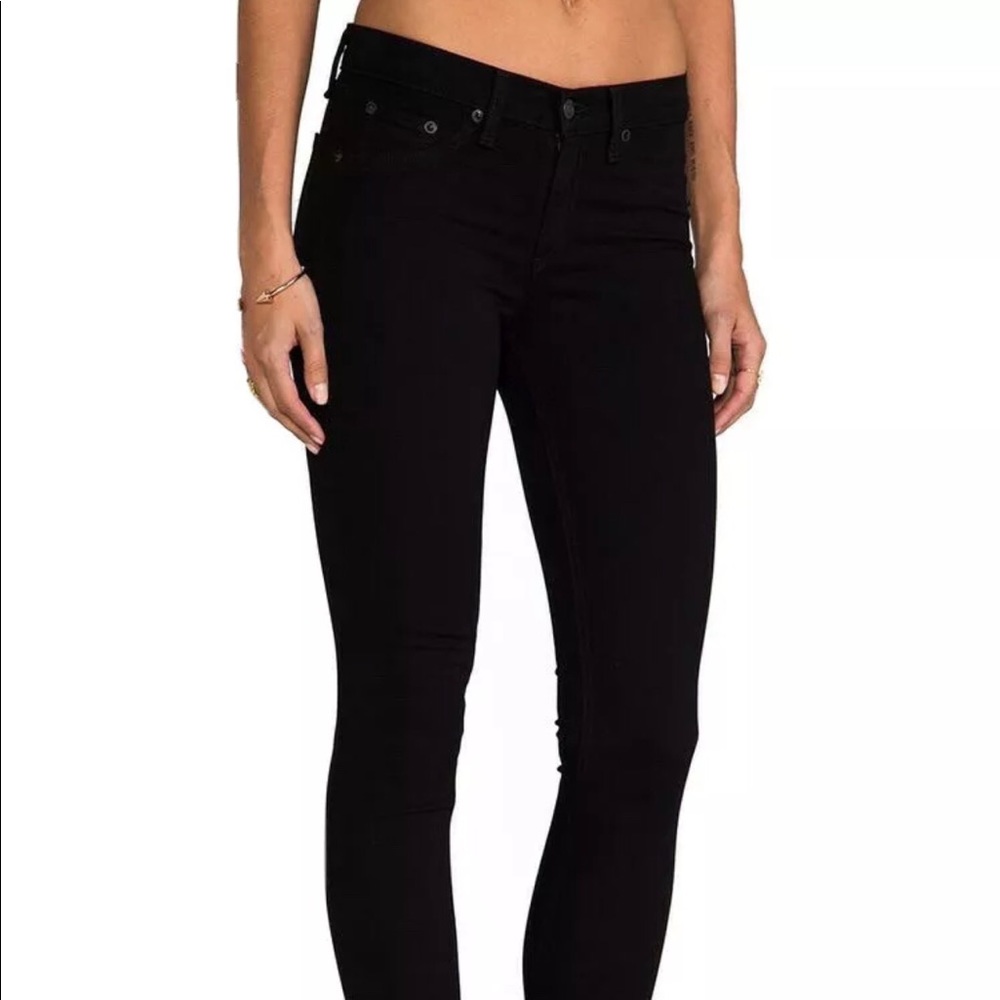 RAG & BONE "THE LEGGING" Stretch Mid-Rise Jeans In "BLACK”, Size 30